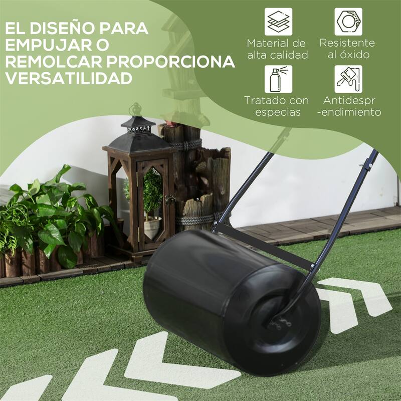 Heavy-Duty Lawn Roller with 15.9-Gallon Capacity, U-Handle, Steel Construction, Rounded Edges for Leveling Seed