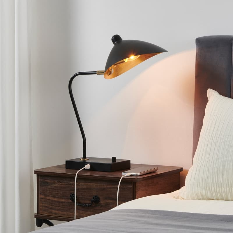 KAWOTI Modern Arched Adjustable Metal Table Lamp with USB Port - L16.25" x W8.63" x H18.25"