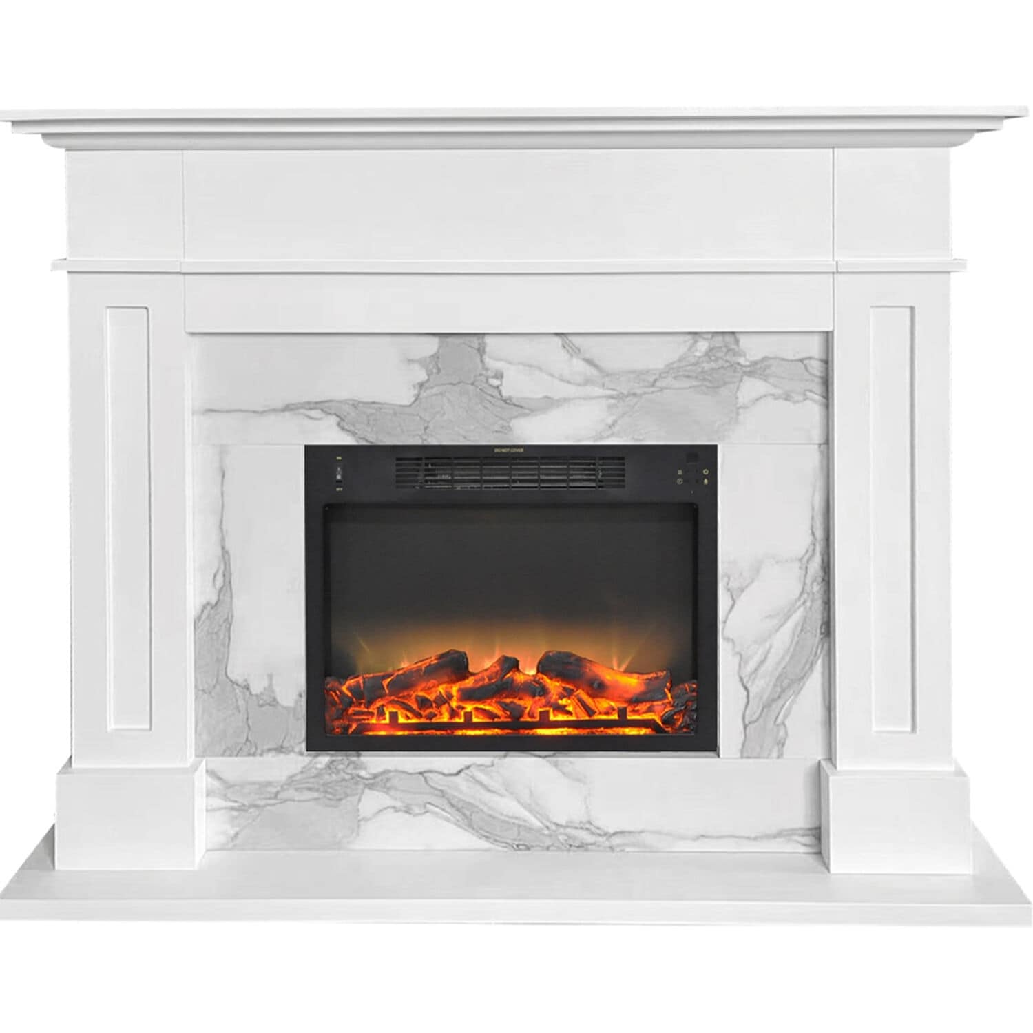 Cambridge Sofia 57-In. Electric Fireplace with Faux Charred Log Display insert and White Mantel