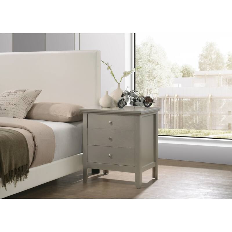 3-Drawer Silver Champagne Nightstand with English Dovetail Drawers, 26 Inch Real Wood Bedside Table