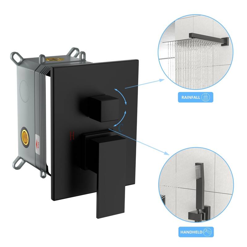 Wall Mounted Square Shower System and Handheld Showerhead Set