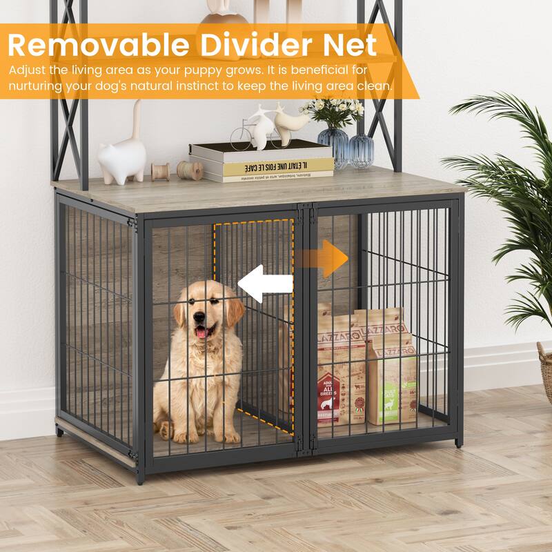 42.5 Inch Dog Crate Furniture with Shelves Storage