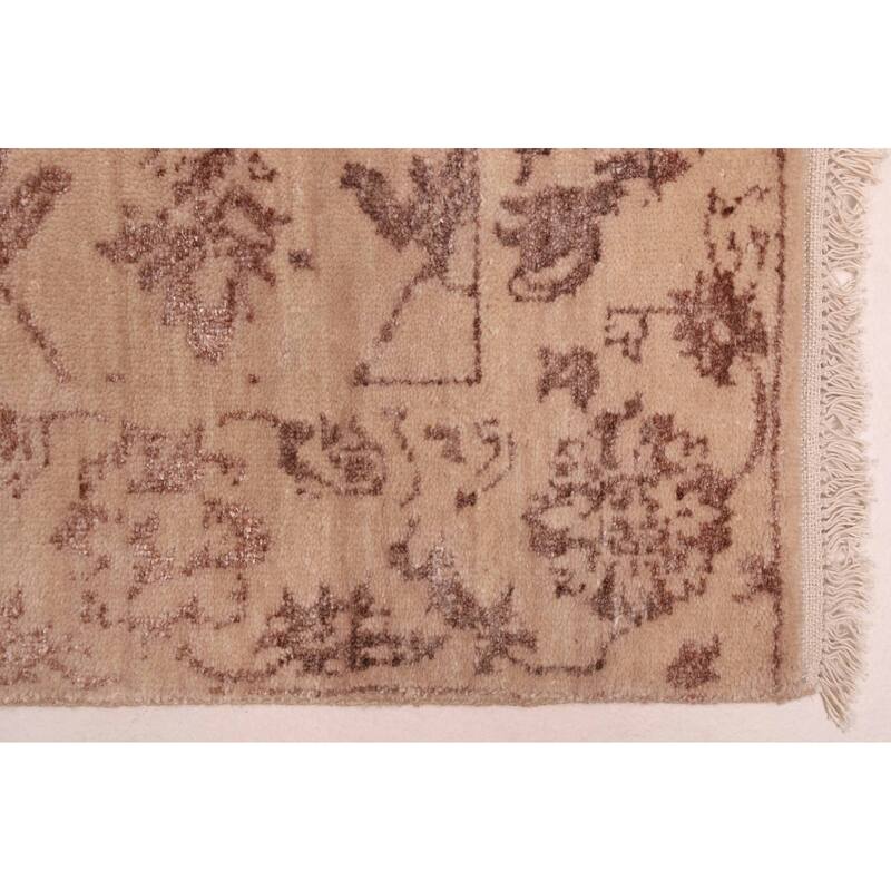 ECARPETGALLERY Hand-knotted Heritage Tan Silk, Wool Rug - 2'6 x 16'2