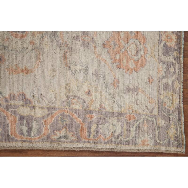 Hand Knotted Oriental 100% Wool Carpet Transitional All-Over Beige & Ivories Oushak Runner Rug - 9' 8'' X 2' 11''