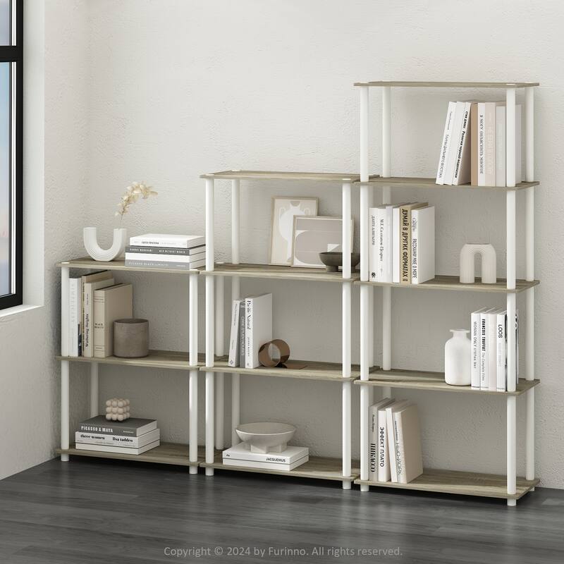 43.25 in. Tall Oak/White Wood 4-Shelf Bookcase