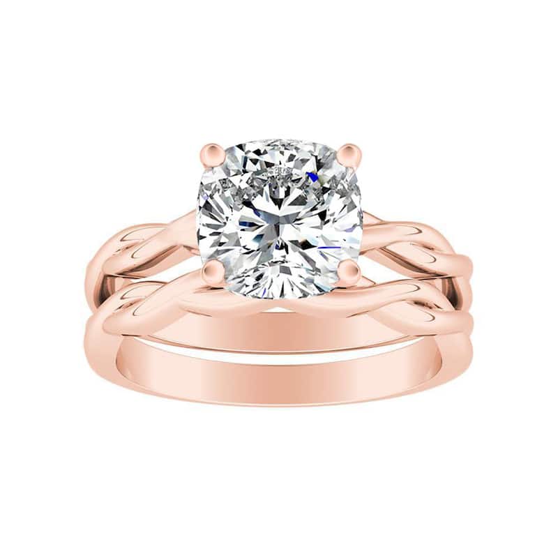 Auriya 1ct Twisted Cushion-cut Moissanite Engagement Ring Set 14k Gold - Rose - 7