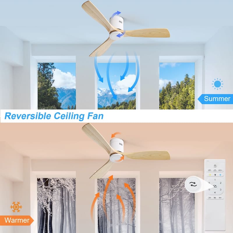 52 inch Flush Mount Ceiling Fans With/Without Lights & Remote Solid Wood Fans For Bedroom