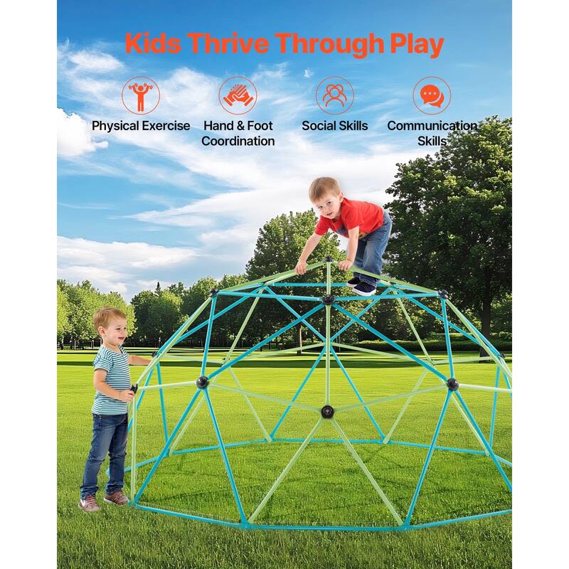 10FT Jungle Gym Climbing Dome for Kids with Saucer Swing and Promotes Active Play and Fitness - 120 x 120 x 60 in