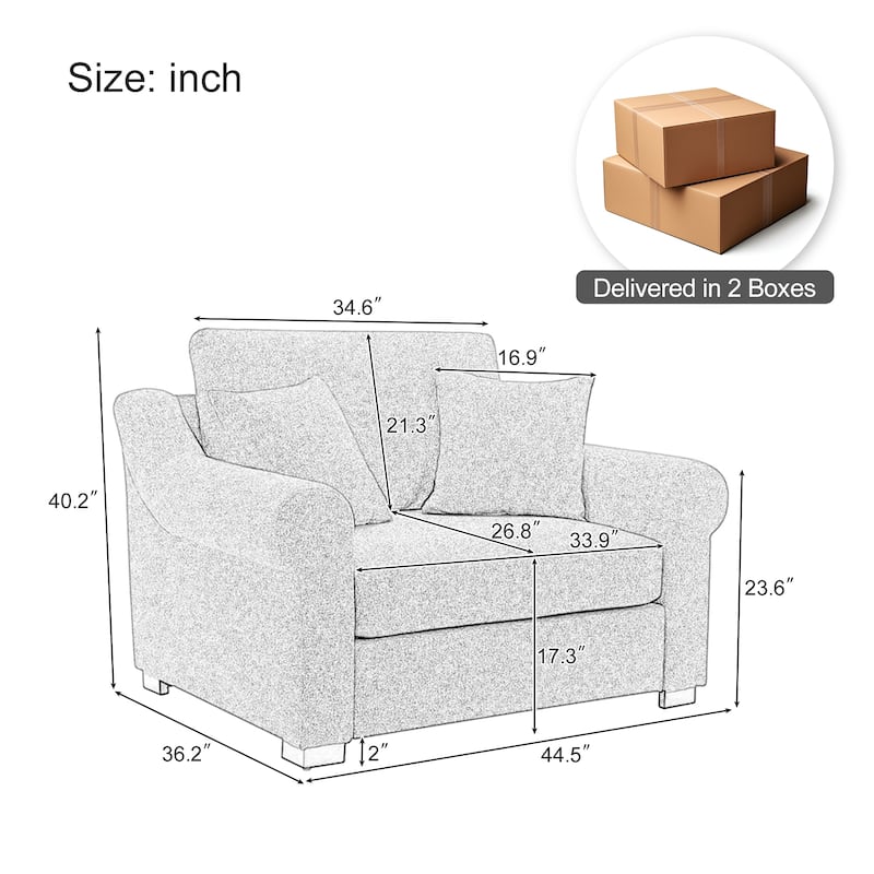 Roomfitters 44.5" Oversized Chenille Armchair, Chair and a Half Single Sofa for Bedroom or Living Room