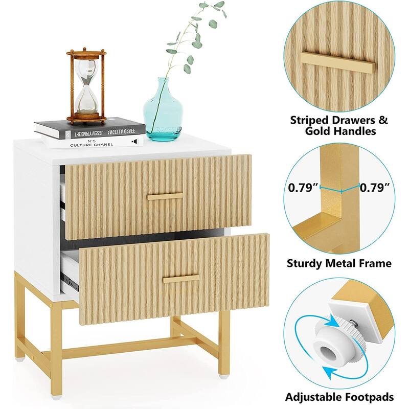 2-Drawer Nightstand, White Night Stands with Storage Drawers