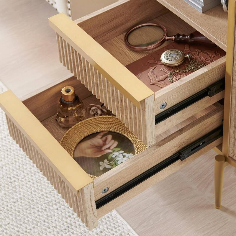 Modern Fluted Nightstand Set of 2 with Charging Station, End table