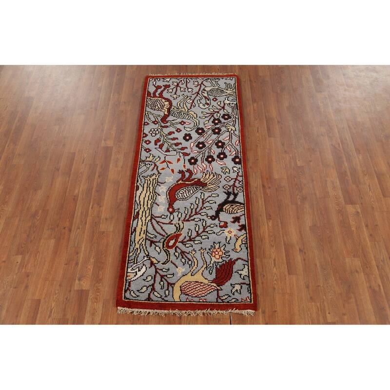 Animals Design Gray Ziegler Indian Runner Rug Handmade Wool Carpet - 2'5"x 6'0"