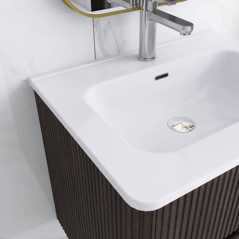 Floating Bathroom Vanity Integrated White Ceramic Sink