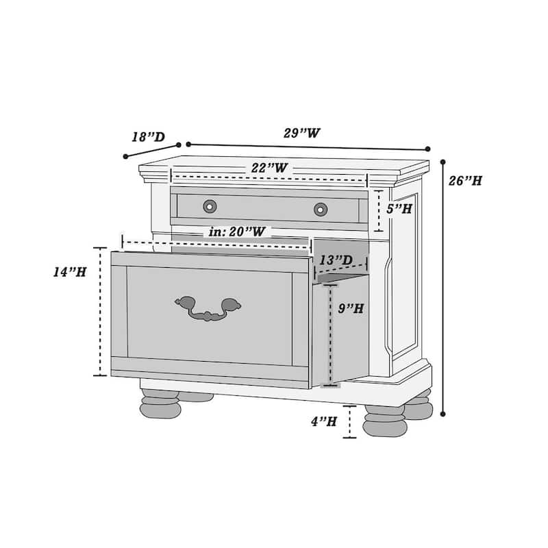 Rubber Wood 2 Drawers Nightstand