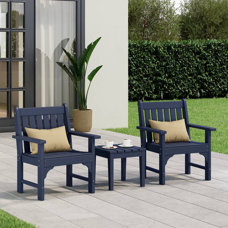 Laguna Outdoor Patio 3-Piece Garden Arm Chair Conversation Set With Side Table