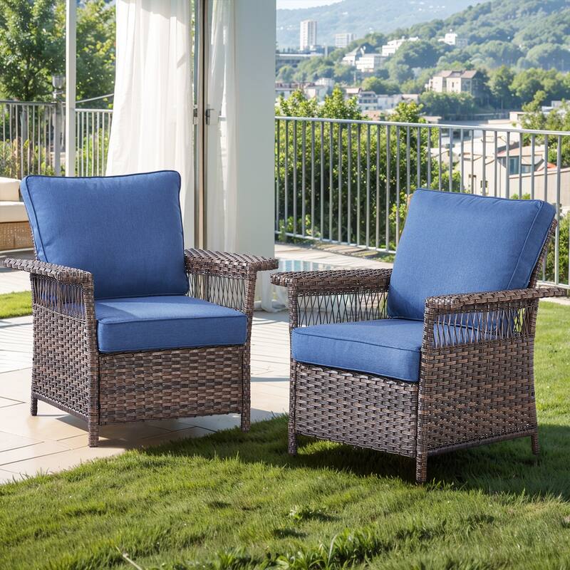 Gymojoy Outdoor Wicker Patio Chairs Set of 2 with 4.3" Cushions - 2-Piece - Blue