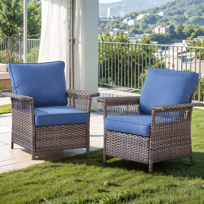 PE Rattan Wicker Chairs Outdoor Furniture - Brown - Blue