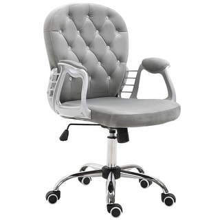 Button Tufted Desk Chair, Velvet Vanity Chair with Back and Wheels, Swivel Rolling Chair with Adjustable Height - N/A