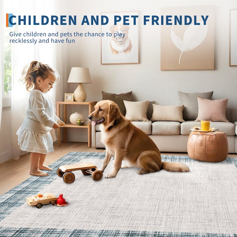 Garvee Linen Border Living Room Area Rug