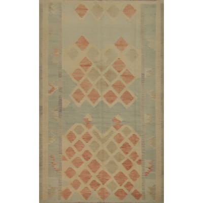 Hand Woven Oriental 100% Wool Carpet Southwestern Tribal Beige & Ivories Kilim Area Rug - 9' 7'' X 6' 10''