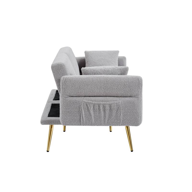 Loveseat with Side Pocket, Sleeper Sofa Bed with Foldable Armrest, Accent Sofa with Adjustable Backrest