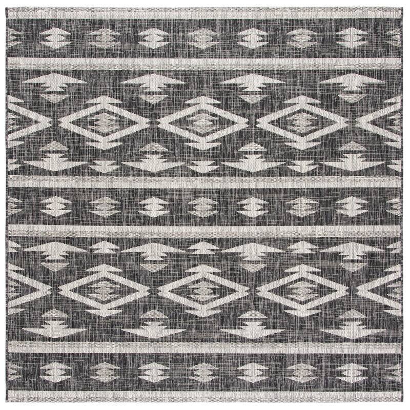 SAFAVIEH Courtyard Fraidel Indoor/ Outdoor Waterproof Patio Backyard Rug - 5'3" Square - Black/Grey