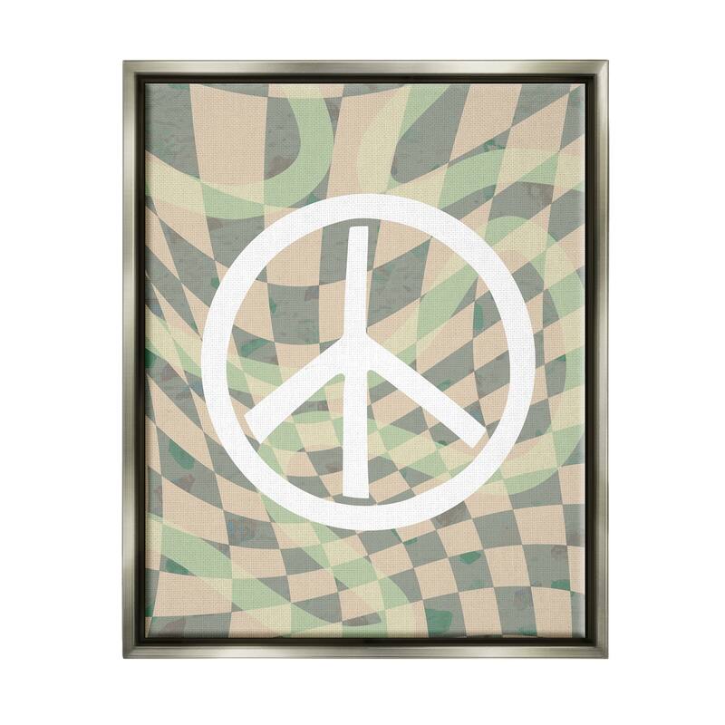 Stupell Retro Peace Symbol Framed Floater Canvas Wall Art Design by Daphne Polselli - 17 x 21 - Grey