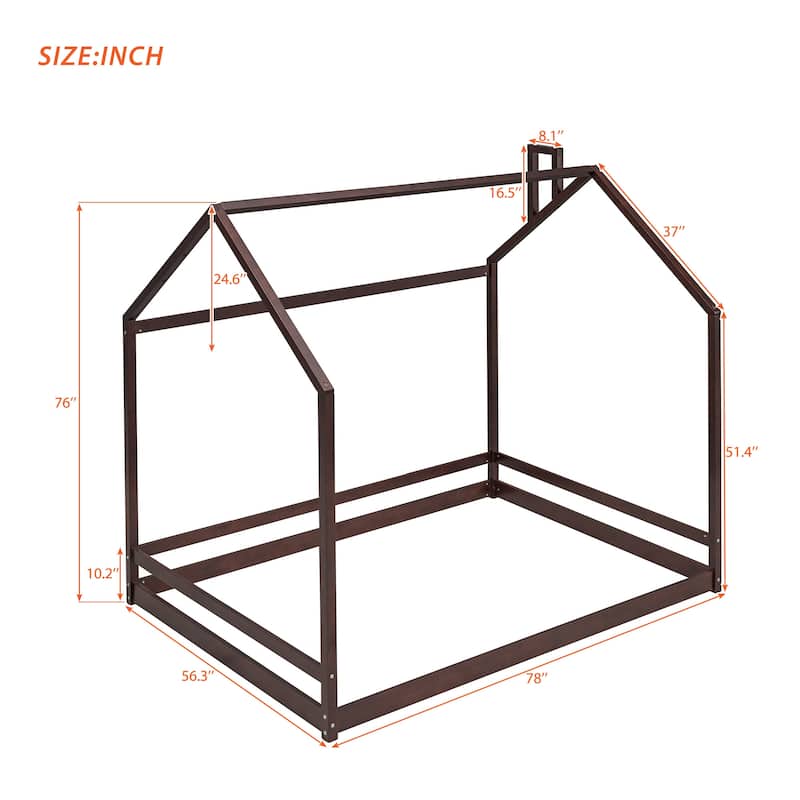 Twin/Full Size Wooden House Bed for Kids, Semi-Enclosed Playhouse Design with Roof, Perfect for Bedroom Fun and Sleep