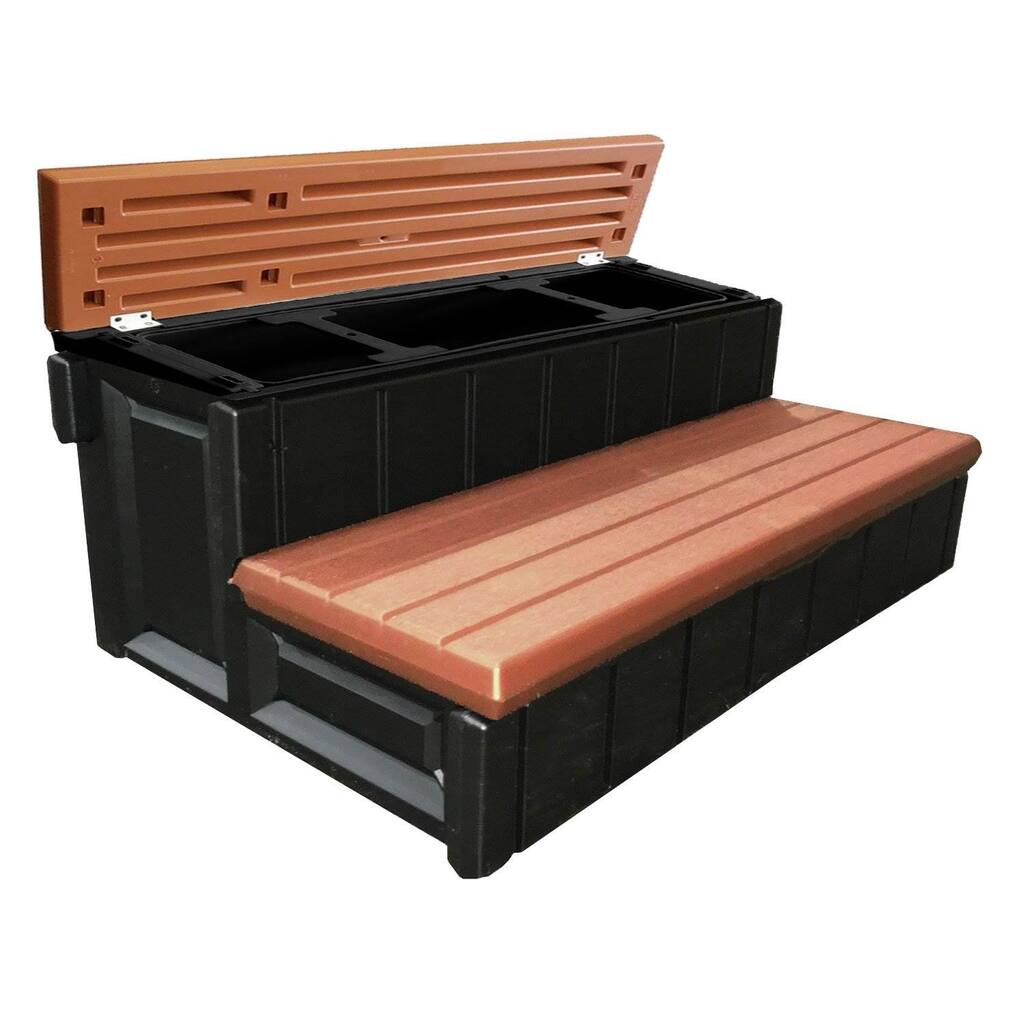 Leisure Accents 36" Deck Spa Hot Tub Storage Compartment Steps, Redwood (2 Pack) - 52.2
