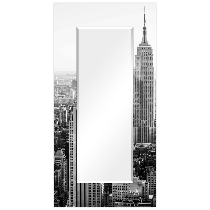 "My N.Y." Rectangular Beveled Wall Mirror on Free Floating Tempered Glass - Clear - 72 x 36