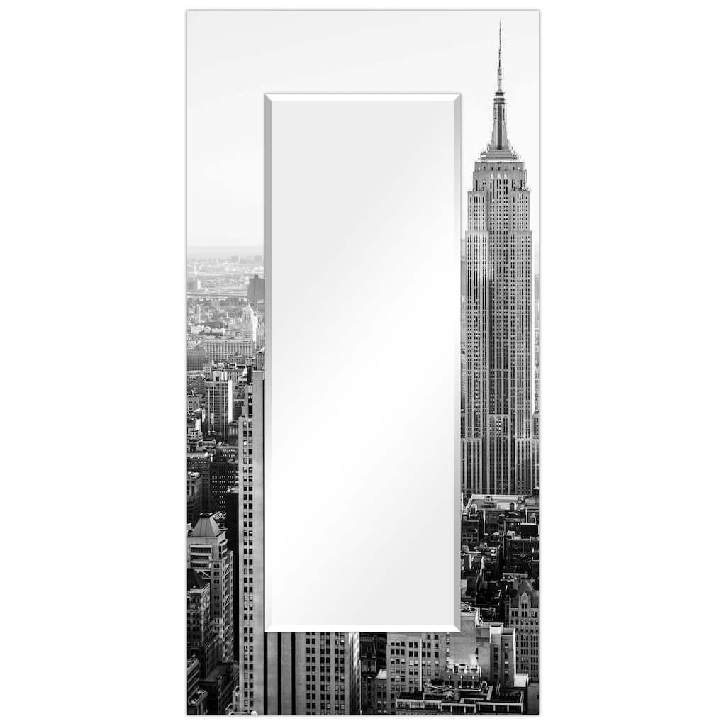 "My N.Y." Rectangular Beveled Wall Mirror on Free Floating Tempered Glass - Clear - 72 x 36