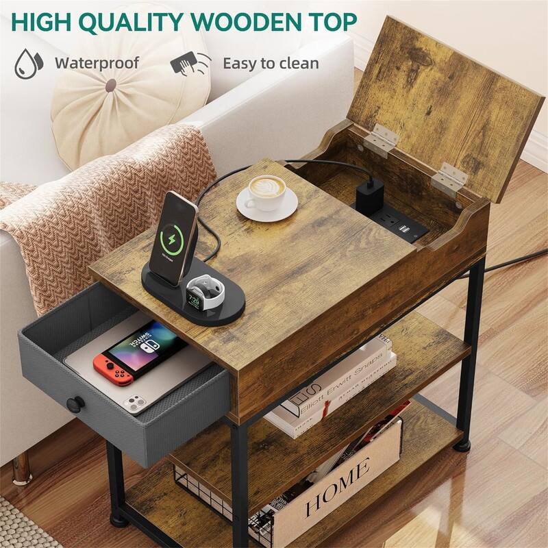 Flip Top Side Table - 23.6"D x 11.8"W x 24"H