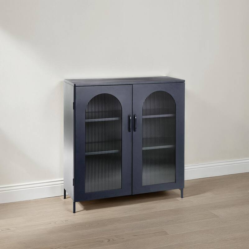 Metal Cabinet with 2 Arched Glass Doors