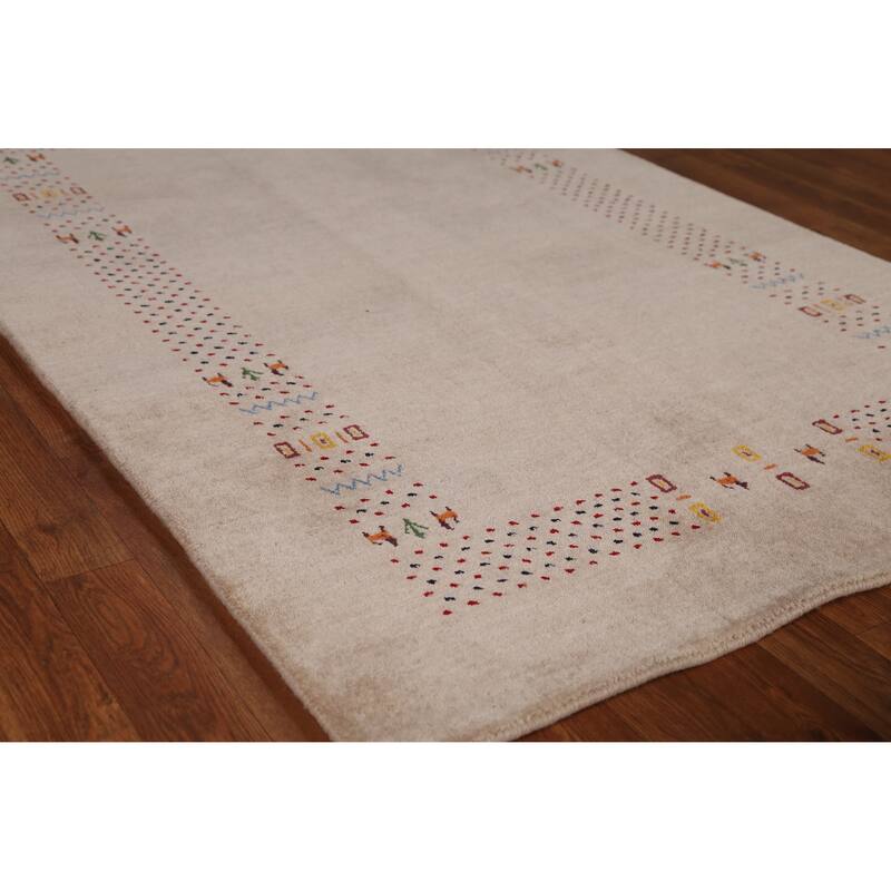 Camel Tribal Gabbeh Indian Rug Hand-Knotted Wool Carpet - 3'10" x 5'8" - 3'10" x 5'8" - Ivory/Beige