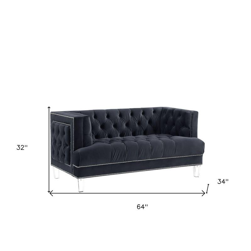 HomeRoots 64" Charcoal And Silver Velvet Loveseat