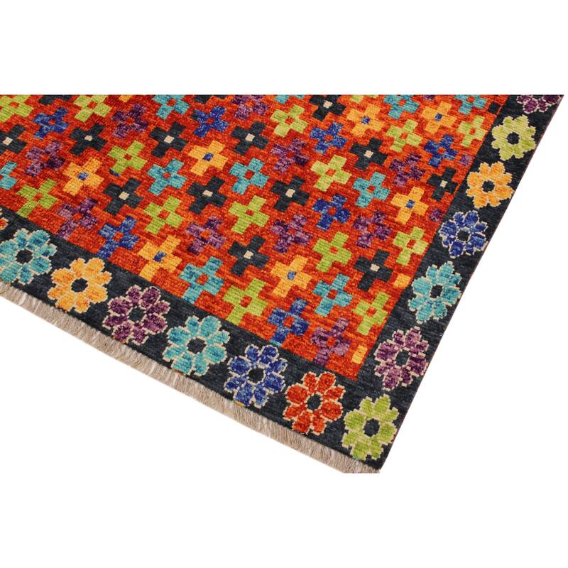 Boho Chic Balochi Tanner Rust/Gray Hand Knotted Wool Rug - 5'6'' x 7'9''