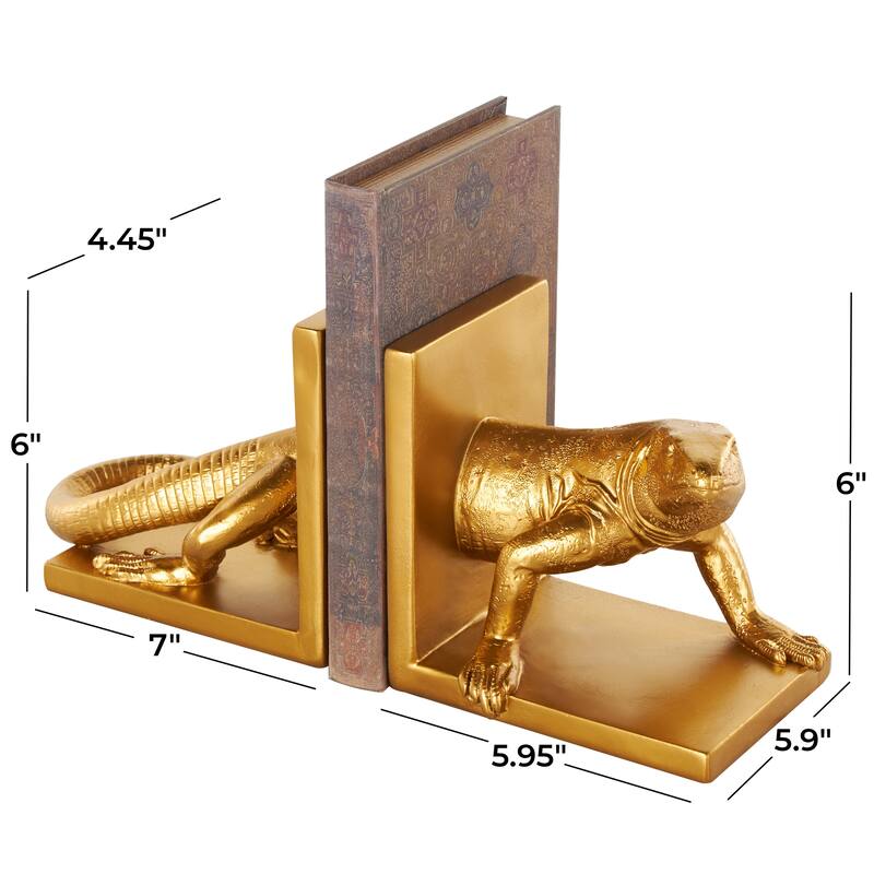 Gold Resin Crawling Animal Decorative Bookends (Set of 2) - 4"W x 7"L x 6"H