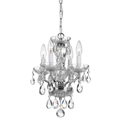 Traditional Crystal Swarovski Strass 4 Light Chrome Mini Chandelier - 11'' W x 15'' H