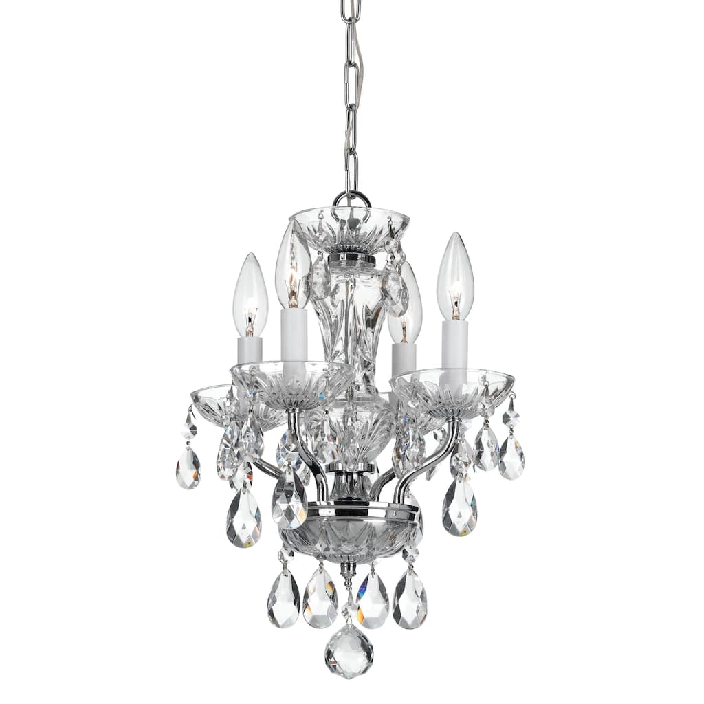 Traditional Crystal Swarovski Strass 4 Light Chrome Mini Chandelier - 11'' W x 15'' H