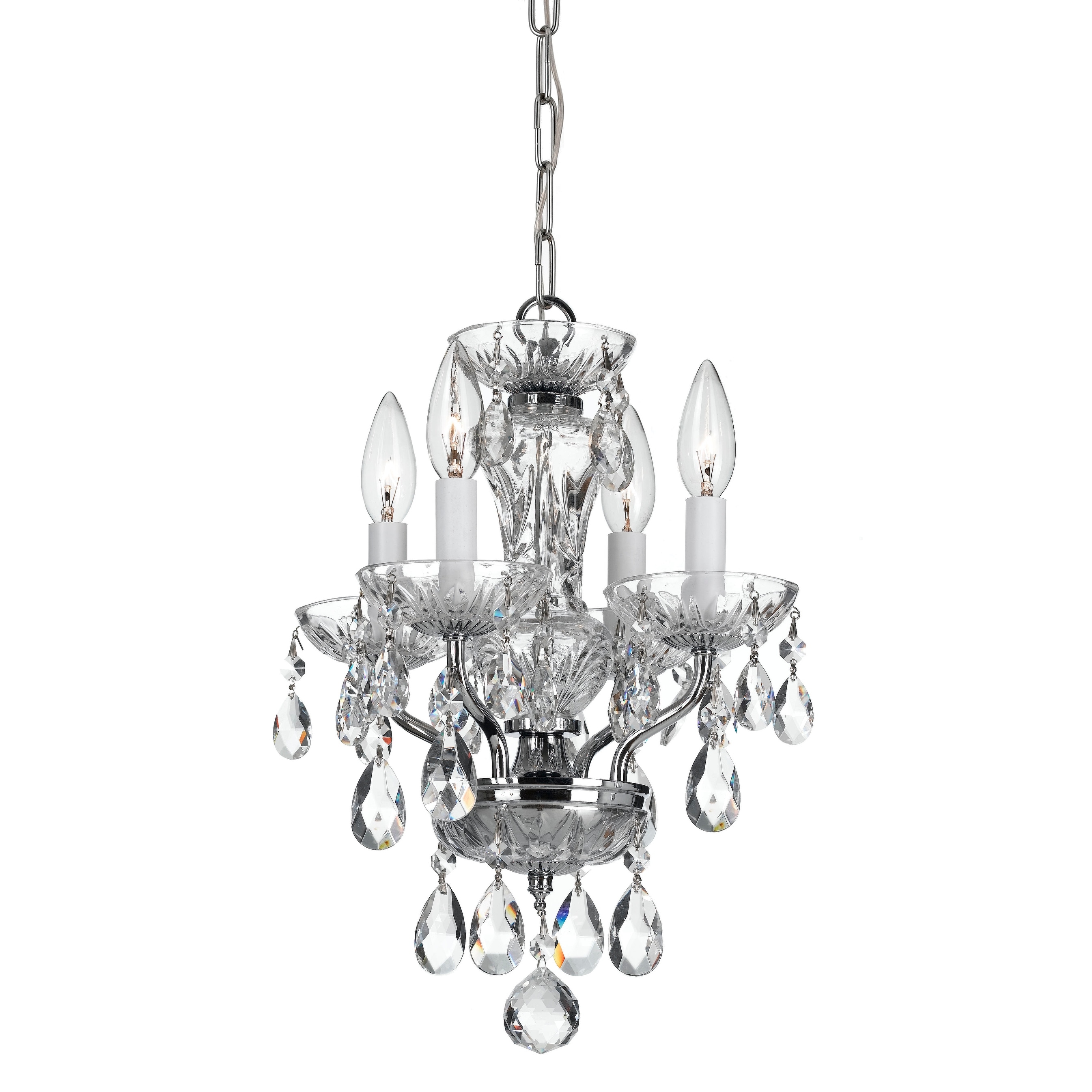 Traditional Crystal Swarovski Strass 4 Light Chrome Mini Chandelier - 11'' W x 15'' H