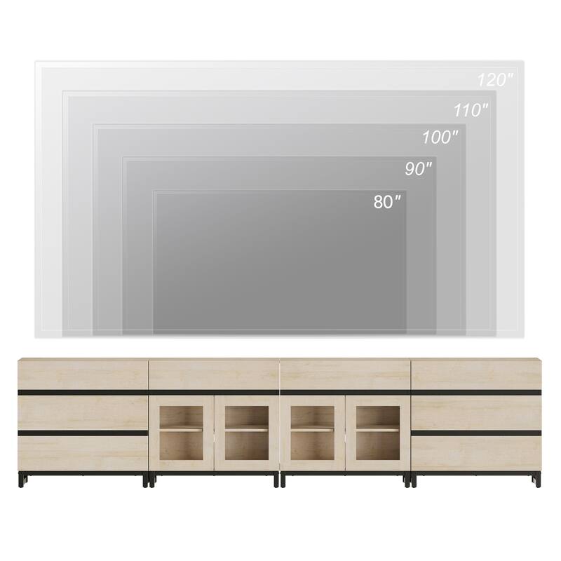 4-in-1 TV Stand for 120" TVs, Console with Glass Doors & 8 Drawers