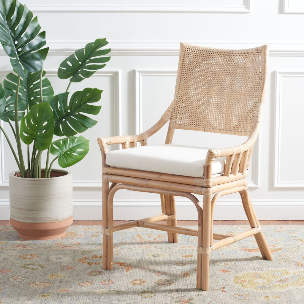 SAFAVIEH Azrielle Coastal Rattan Cushion Chair - 22" W x 24" L x 37" H - 22"W x 24"D x 37"H