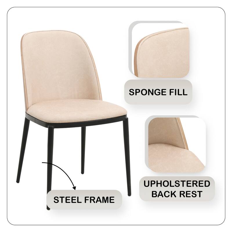 Tule Modern 9-Piece Dining Set with Solid Wood Top Oval Dining Table and Fabric Upholstered Black Steel Legs