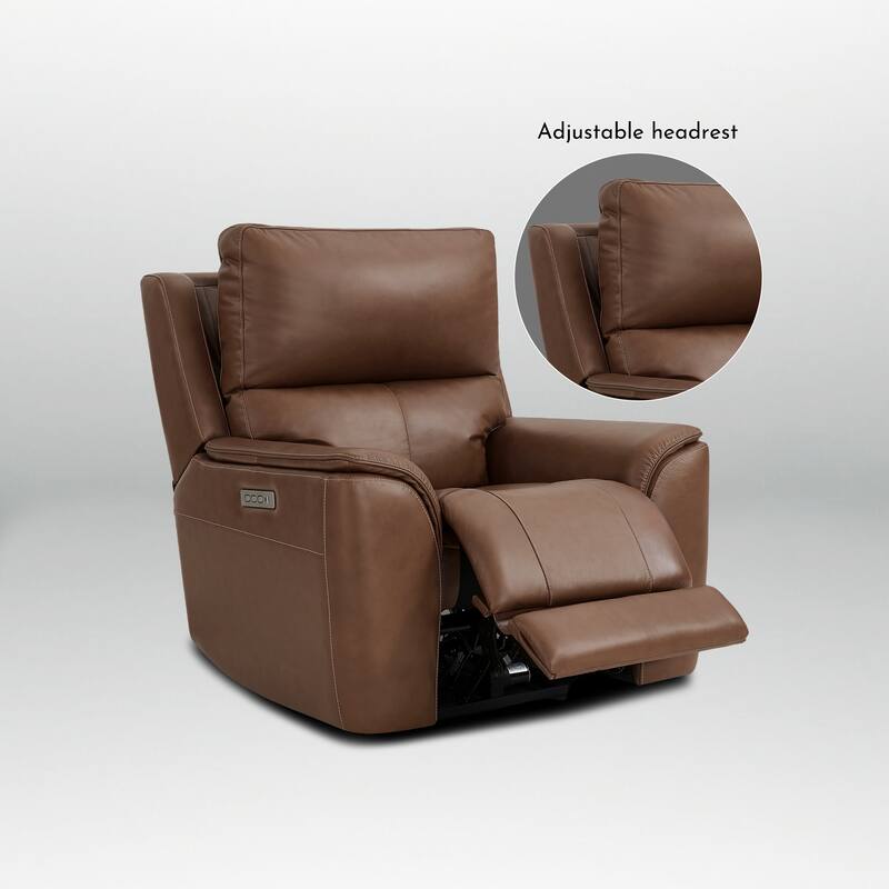 41.5" W Premium Genuine Leather Triple-Power Recliner Sofa with USB & Type-C Ports, Ajustable Headrest