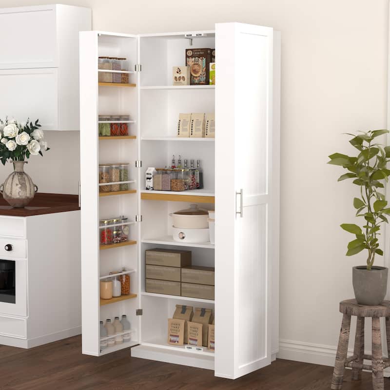 Cabinet White Storage Cabinet Food Pantry with Doors and Adjustable Shelves Freestanding Buffet Cupboards Sideboard - White