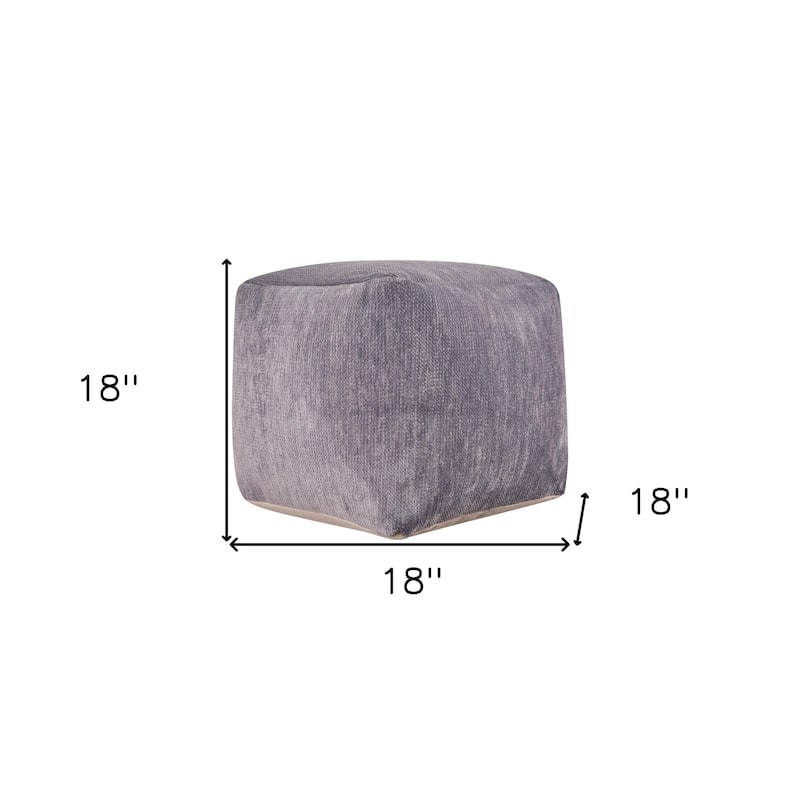 HomeRoots 18" Gray Chenille Cube Pouf Ottoman