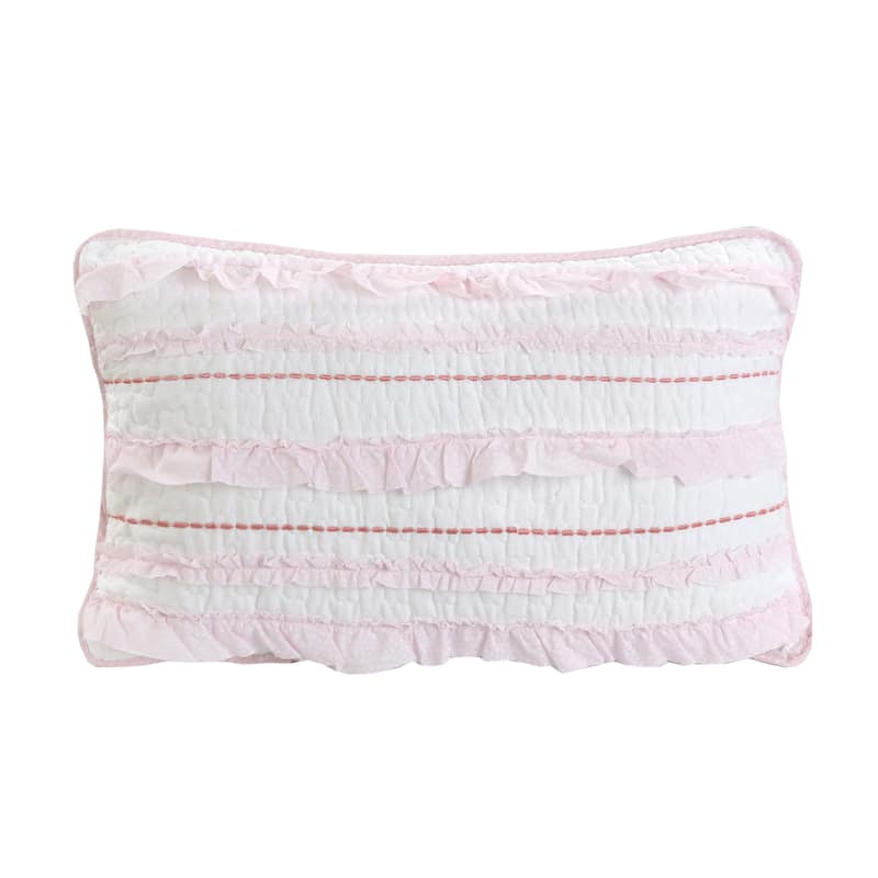 Cozy Line Pretty in Pink Ruffle Embroidered Cotton Rectangular Décor Throw Pillow - Accent - Specialty - Polyester - Pink - Single