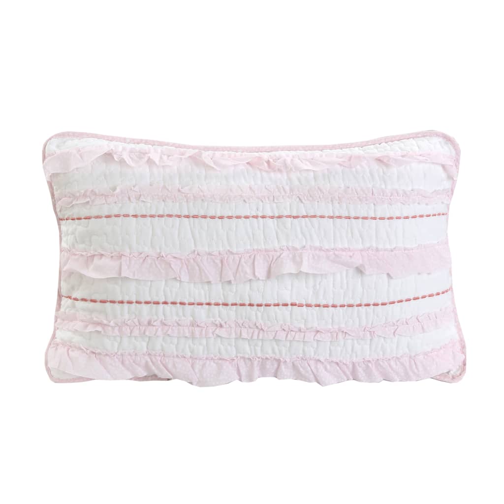 Cozy Line Pretty in Pink Ruffle Embroidered Cotton Rectangular Décor Throw Pillow