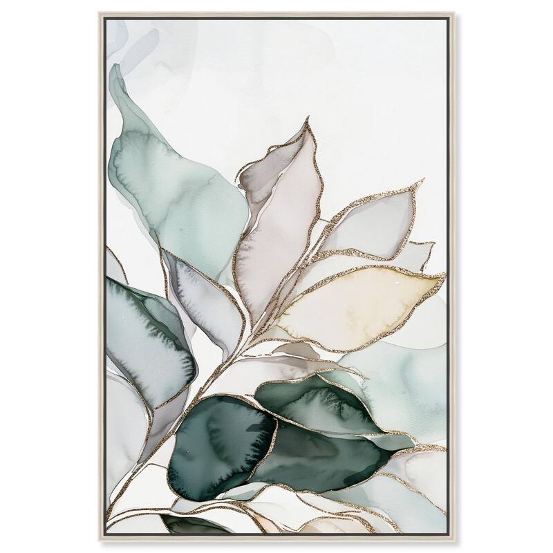 Pastel Leaves with Gold I Canvas by Art Remedy - Silver - 24" x 36"