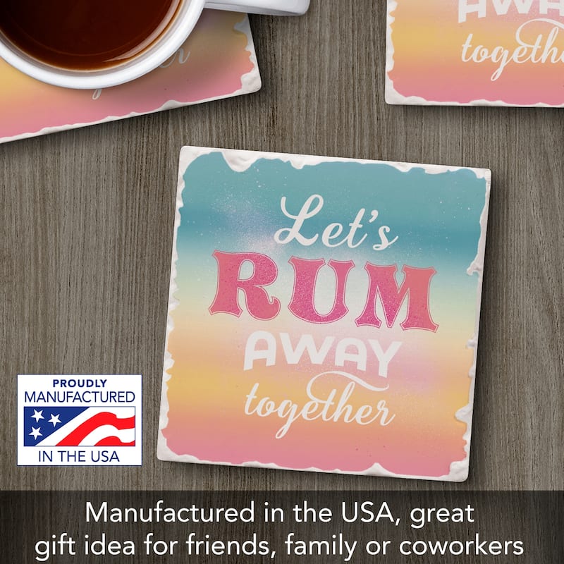 Rum Away 4 Pack Absorbent Stone Coasters with Cork Backing 4" Square Made in The USA Absorbent Wipes Clean